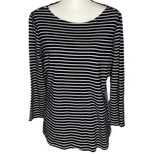 Chaps Top Black White Striped Scoop Neck Three Quarter Sleeve Tee Shirt Size XL